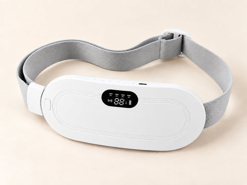 Ceinture chauffante Calya blanche, vue de trois quarts sur fond écru